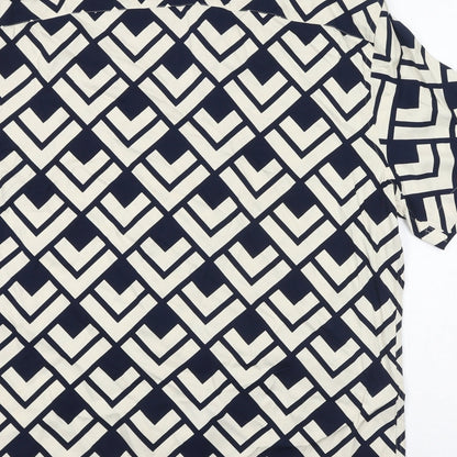 Brand and care label for Autograph women’s black geometric viscose basic button-up, size L, collared - unisex