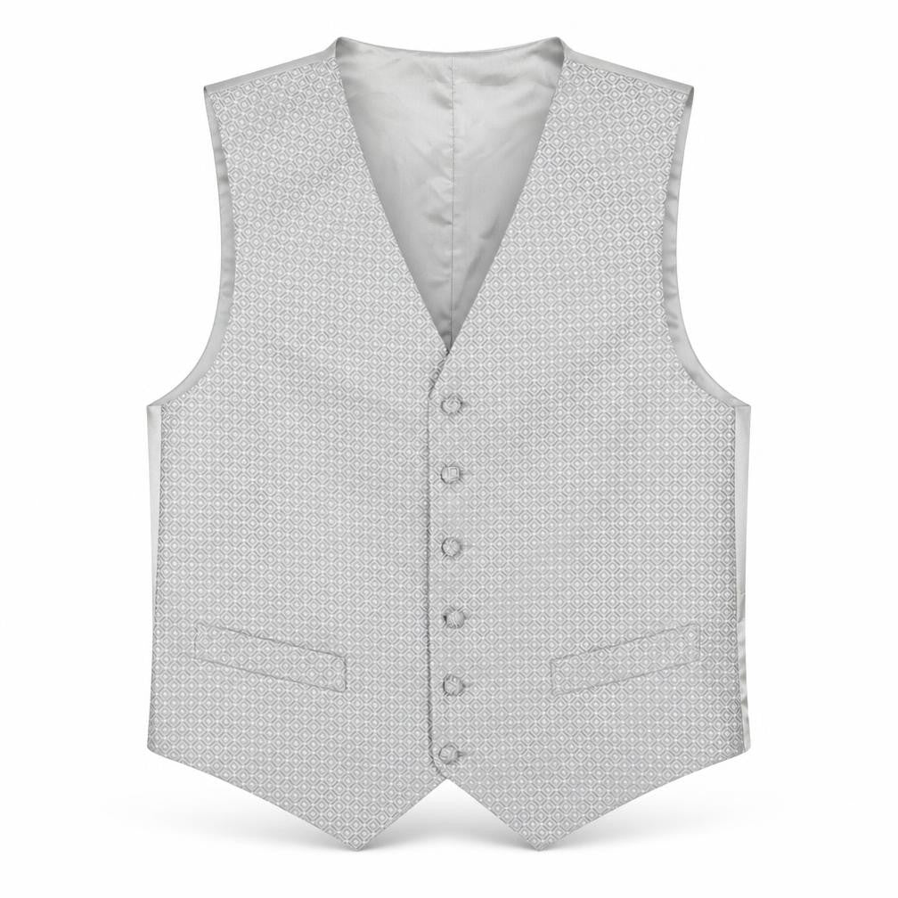 1860 Menswear Mens Silver Geometric Polyester Jacket Suit Waistcoat Size 36 Regular