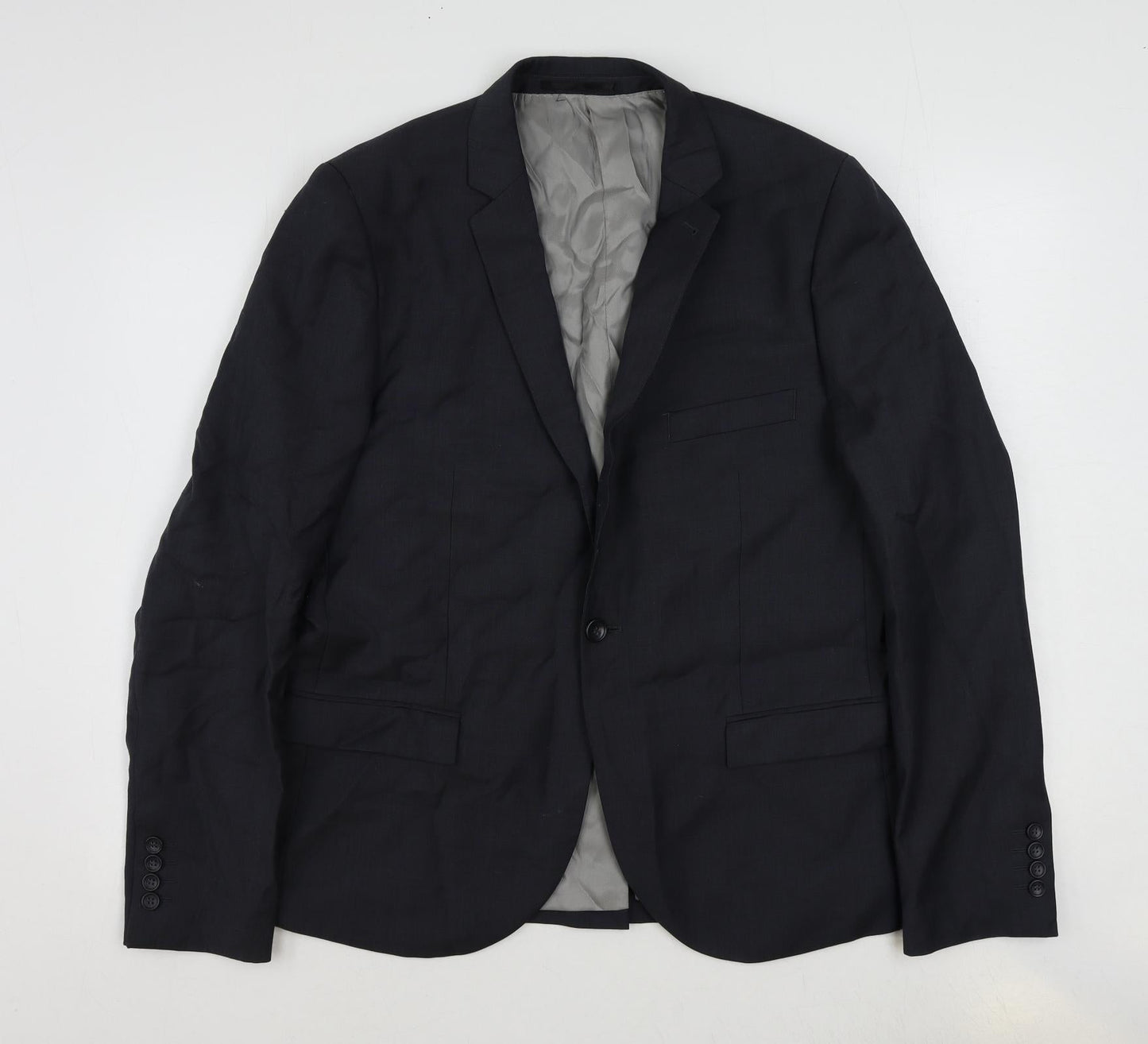 Topman Mens Blue Wool Jacket Suit Jacket Size 44 Regular