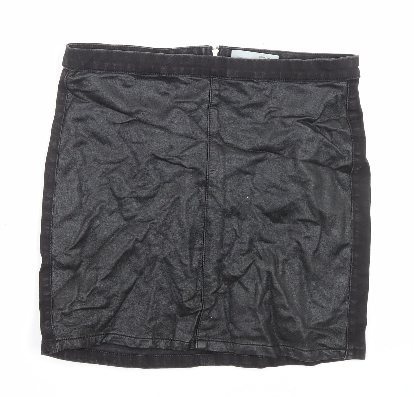 Topshop Womens Black Cotton A-Line Skirt Size 14 Zip