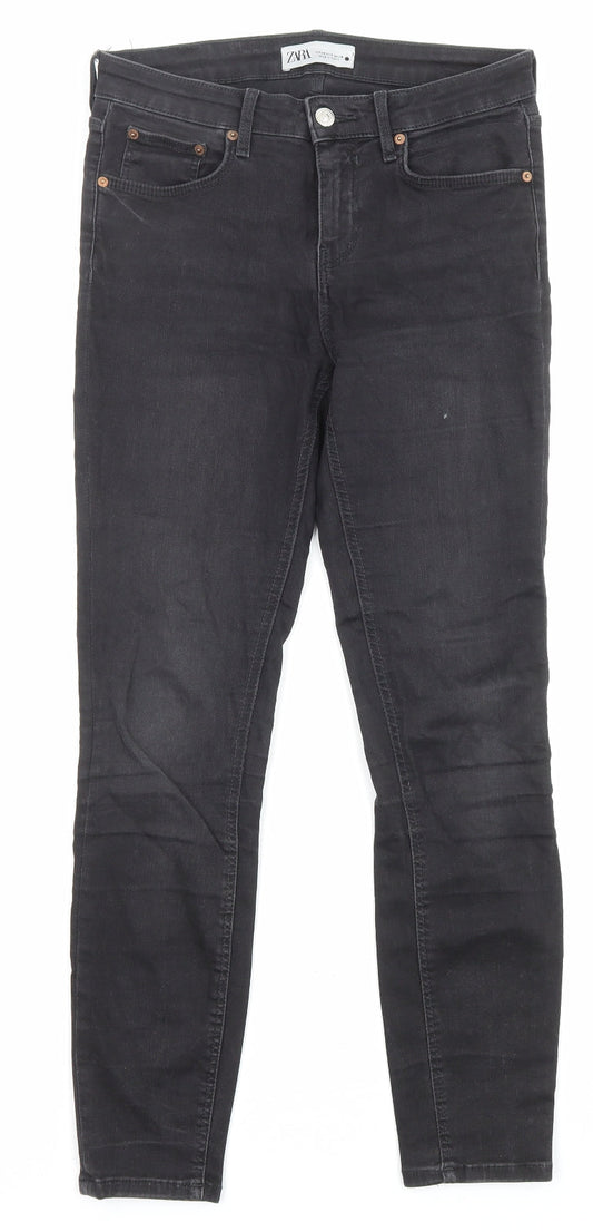 Zara Womens Black Cotton Skinny Jeans Size 10 L26 in Regular Zip - Pockets