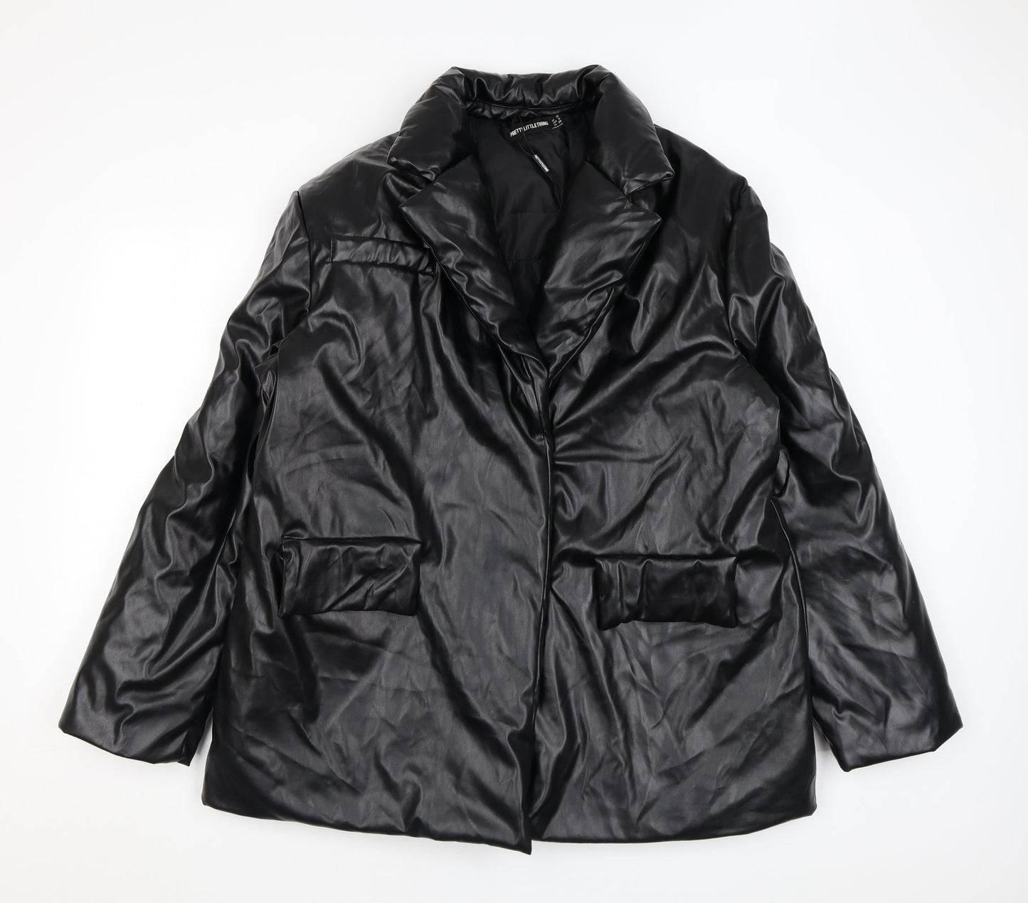 PRETTYLITTLETHING Womens Black Puffer Jacket Coat Size 10 Snap
