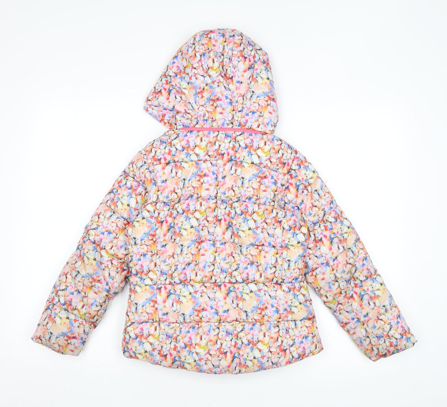 NEXT Womens Pink Floral Puffer Jacket Coat Size 8 Zip - Removable hood