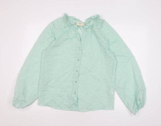 Primrose Womens Green Striped Polyamide Basic Blouse Size 10 V-Neck