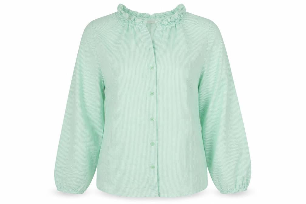 Primrose Womens Green Striped Polyamide Basic Blouse Size 10 V-Neck