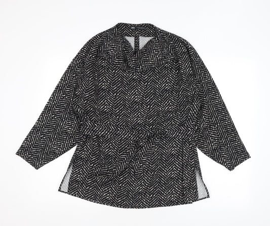 Zara Womens Black Geometric Polyester Basic Blouse Size M Cowl Neck - Tie