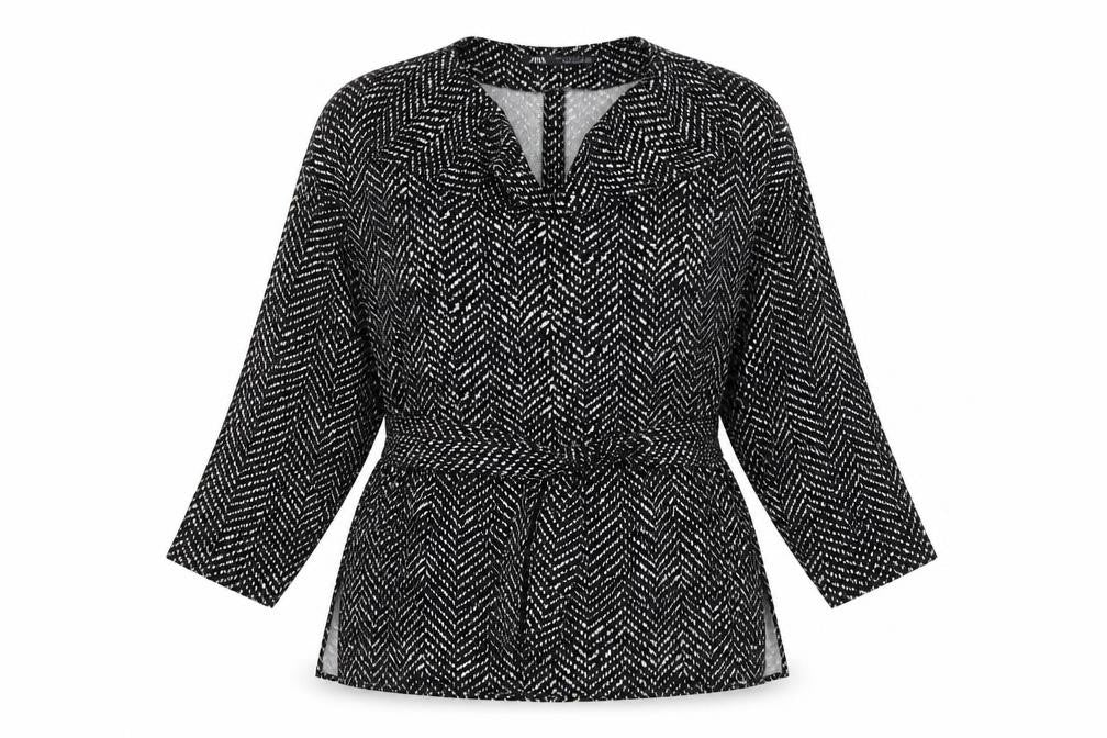 Zara Womens Black Geometric Polyester Basic Blouse Size M Cowl Neck - Tie