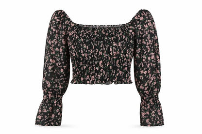River Island Womens Black Floral Polyester Basic Blouse Size 8 Off the Shoulder