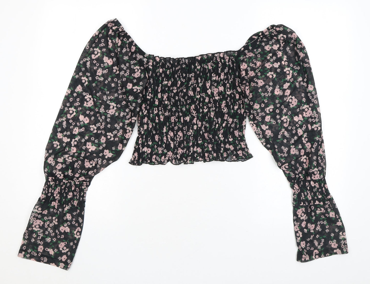River Island Womens Black Floral Polyester Basic Blouse Size 8 Off the Shoulder