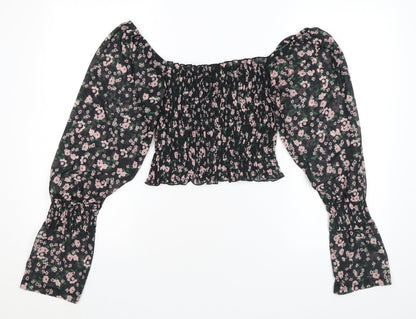 River Island Womens Black Floral Polyester Basic Blouse Size 8 Off the Shoulder
