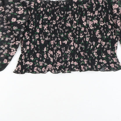 River Island Womens Black Floral Polyester Basic Blouse Size 8 Off the Shoulder