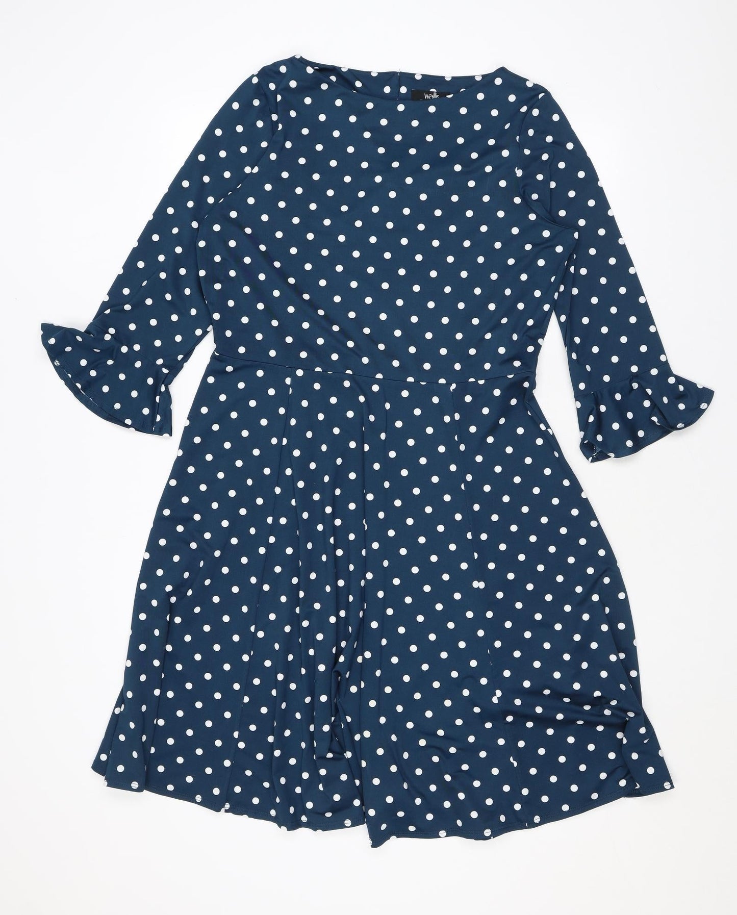 Wallis Womens Blue Polka Dot Polyester A-Line Size 12 Round Neck Button