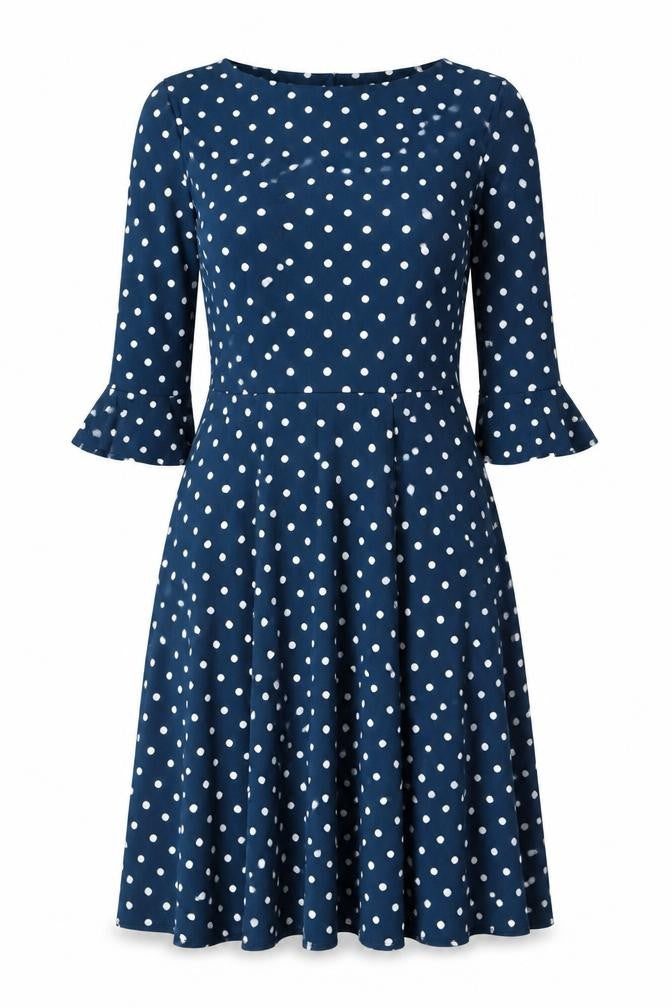 Wallis Womens Blue Polka Dot Polyester A-Line Size 12 Round Neck Button