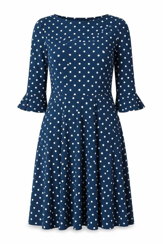 Wallis Womens Blue Polka Dot Polyester A-Line Size 12 Round Neck Button