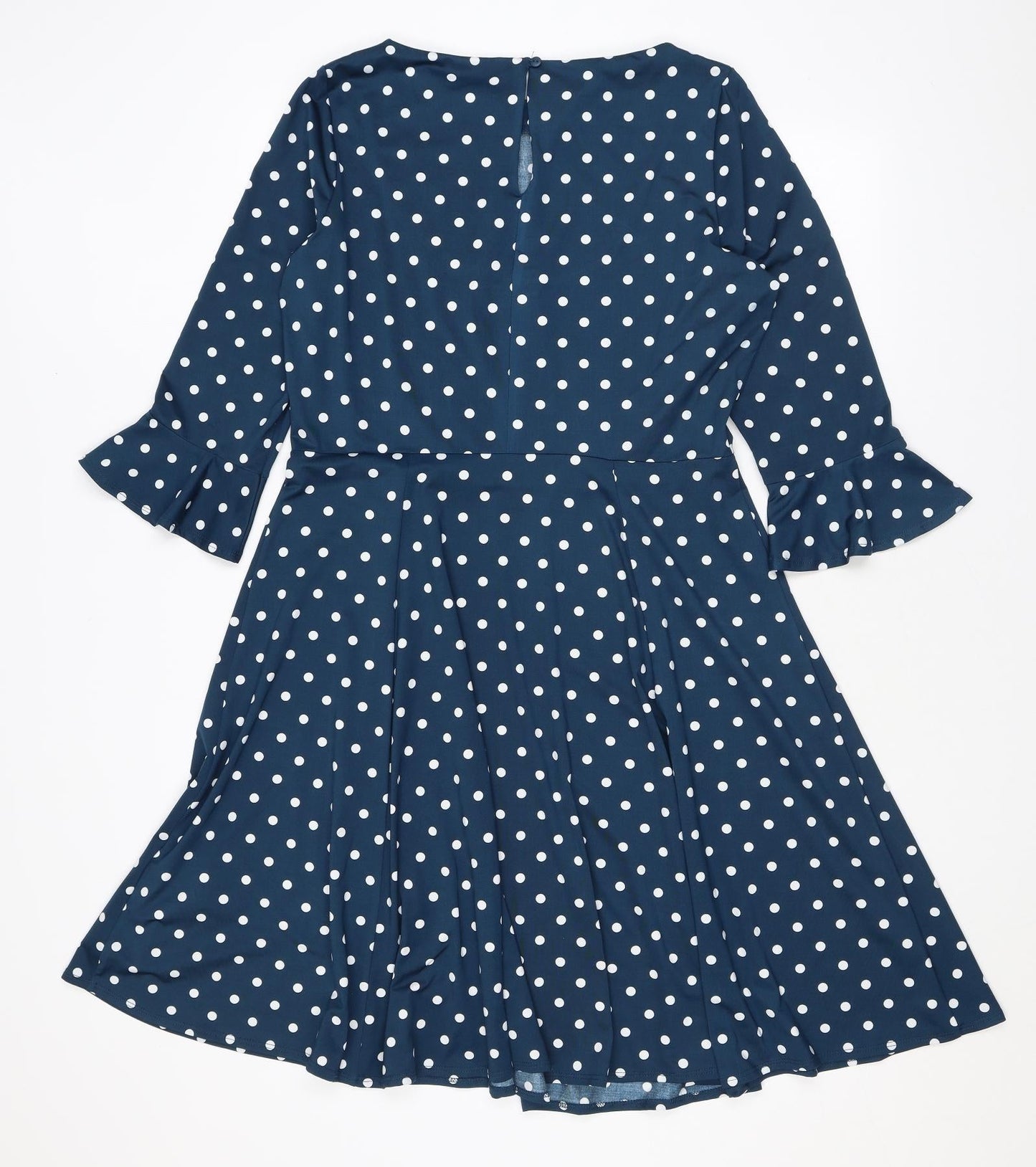 Wallis Womens Blue Polka Dot Polyester A-Line Size 12 Round Neck Button