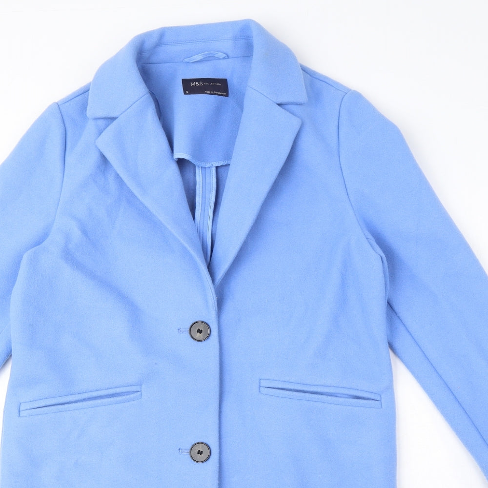 Marks and Spencer Womens Blue Overcoat Coat Size 8 Button