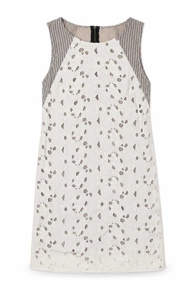 san & soni Womens White Floral Cotton A-Line Size S Round Neck Zip - Striped