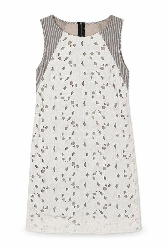 san & soni Womens White Floral Cotton A-Line Size S Round Neck Zip - Striped