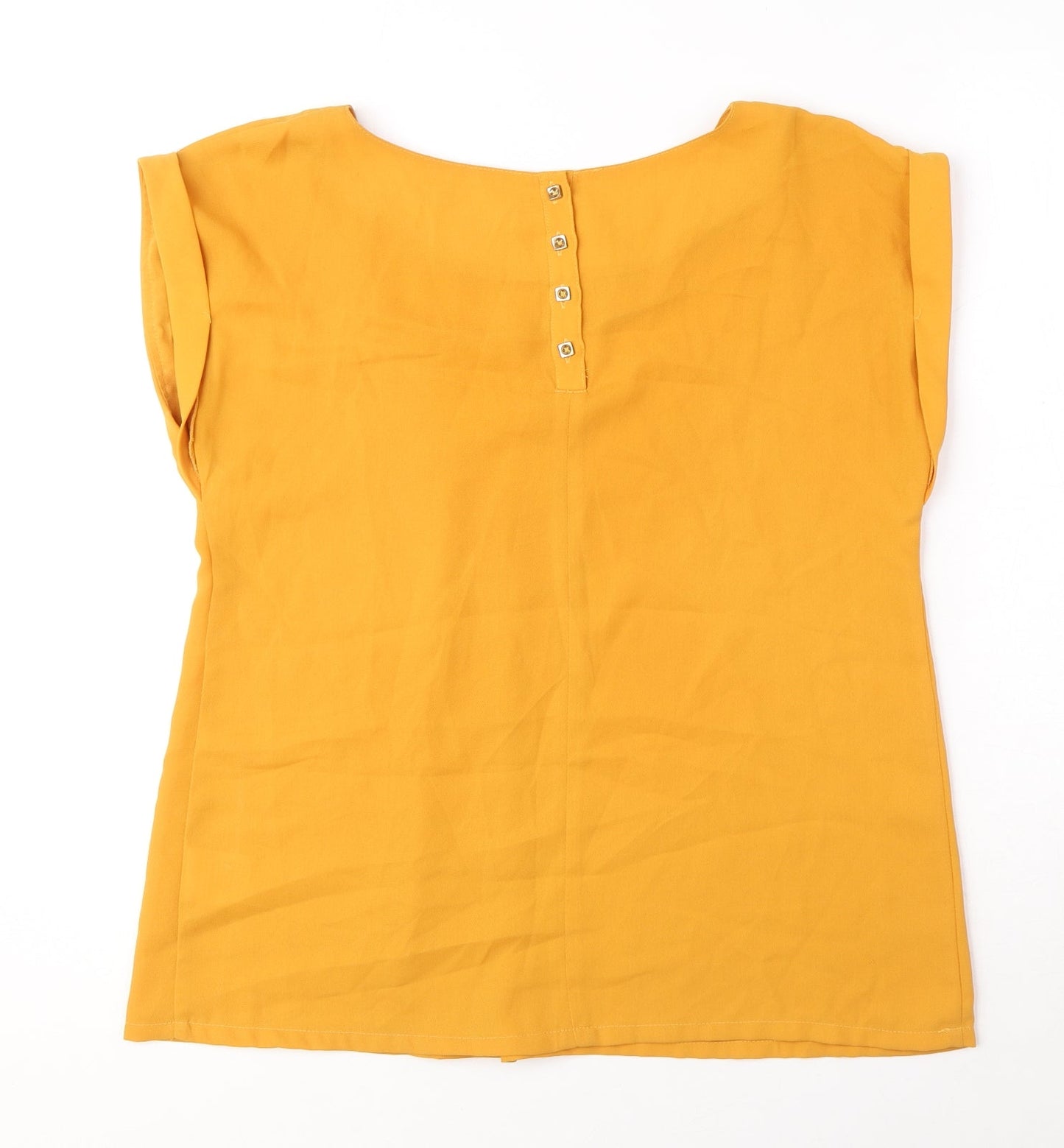 Louche Womens Yellow Polyester Basic Blouse Size 8 Round Neck