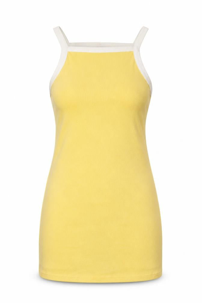 Monki Womens Yellow Cotton Mini Size S Square Neck Pullover - Ribbed
