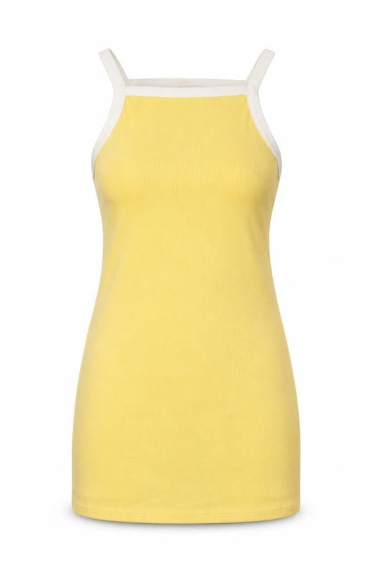 Monki Womens Yellow Cotton Mini Size S Square Neck Pullover - Ribbed