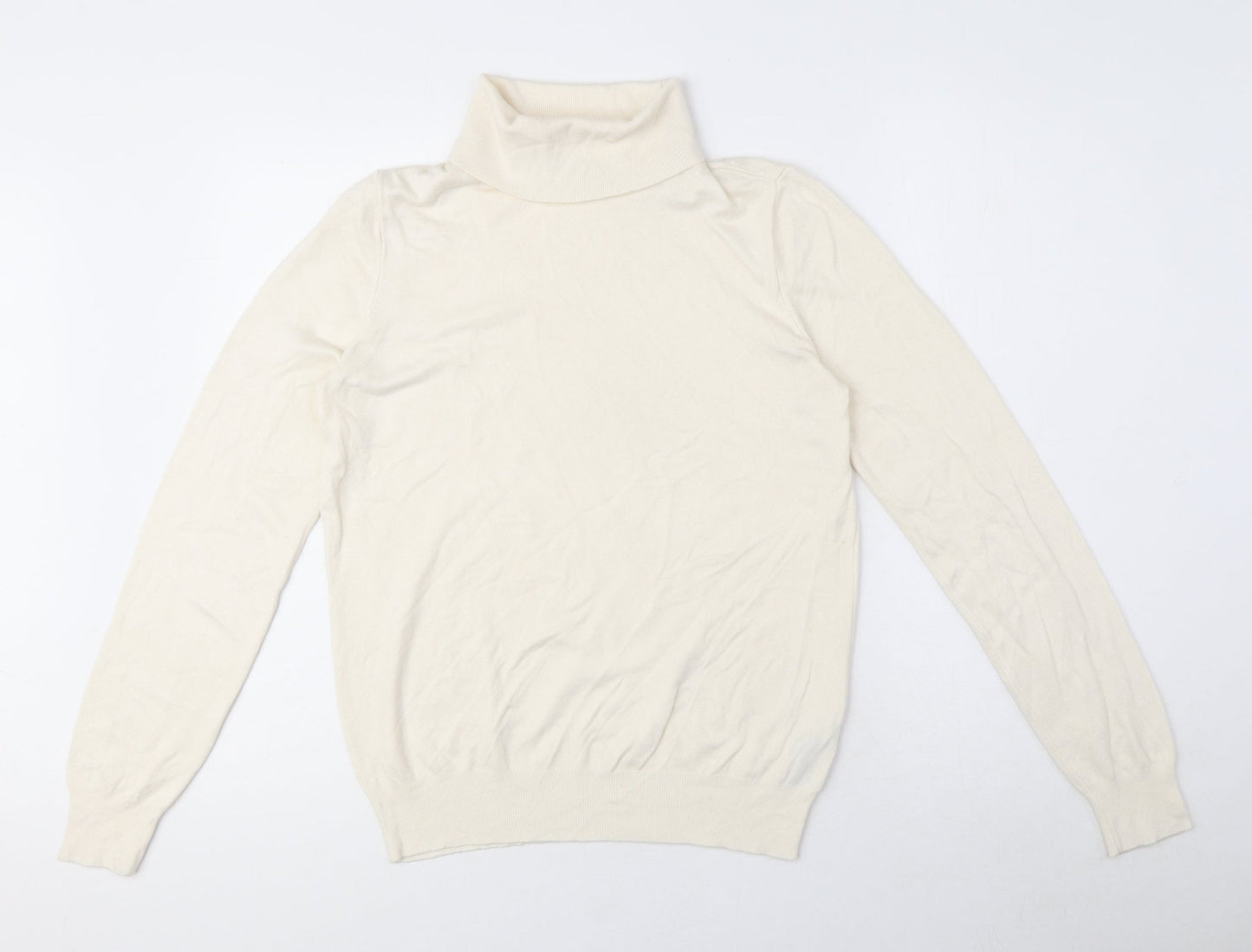 Marks and Spencer Womens Beige High Neck Viscose Pullover Jumper Size 12