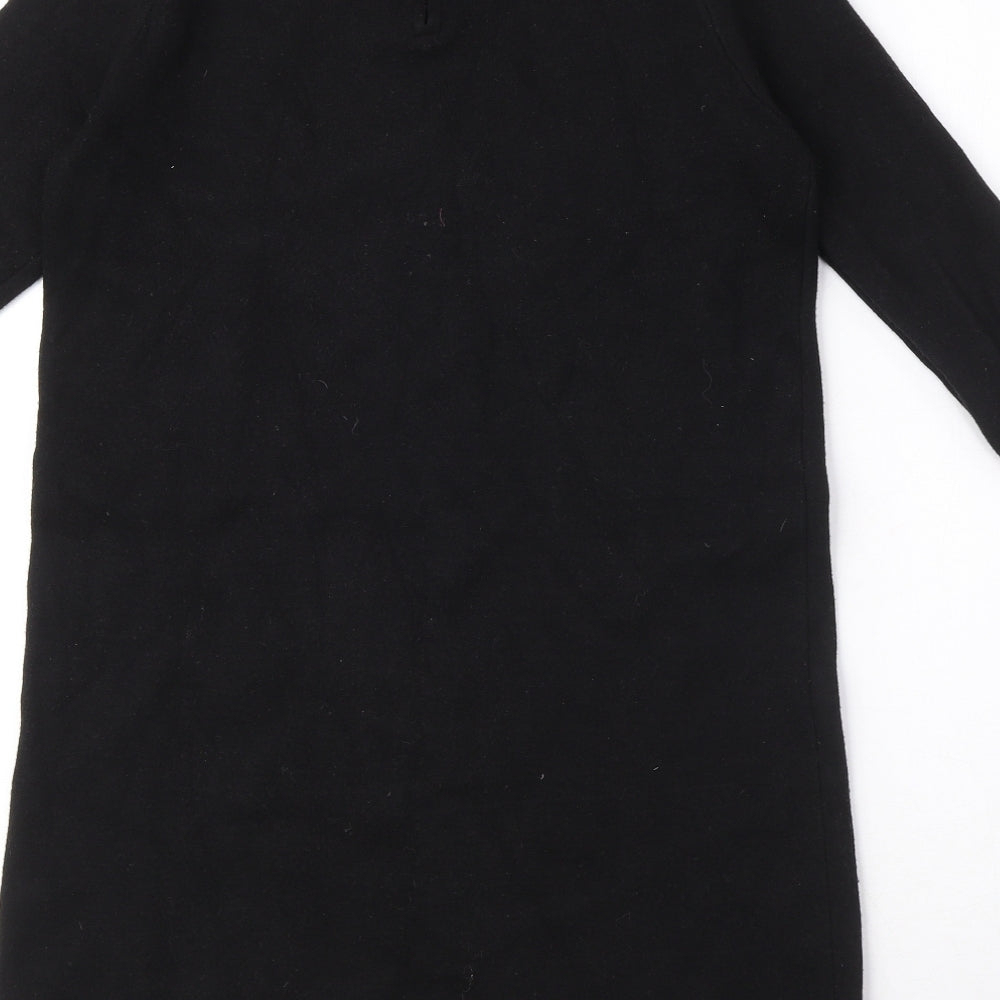 Zara Womens Black Viscose Jumper Dress Size M Round Neck Zip - Gold ring detail