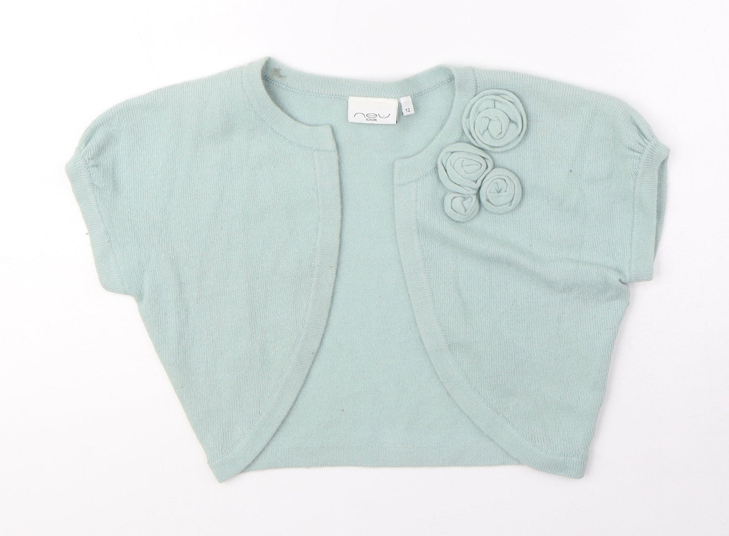 New Look Womens Blue Round Neck Nylon Cardigan Jumper Size 12 - Flowers