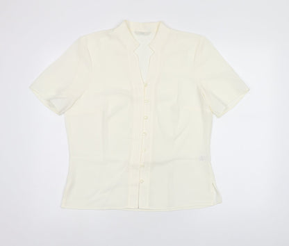 Marks & Spencer Womens Beige Polyester Basic Button-Up Size 12 V-Neck