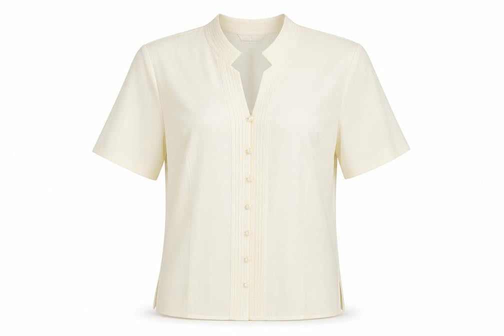 Marks & Spencer Womens Beige Polyester Basic Button-Up Size 12 V-Neck