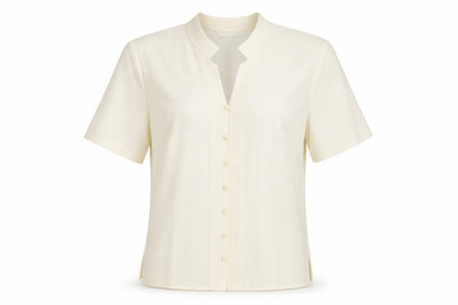 Marks & Spencer Womens Beige Polyester Basic Button-Up Size 12 V-Neck