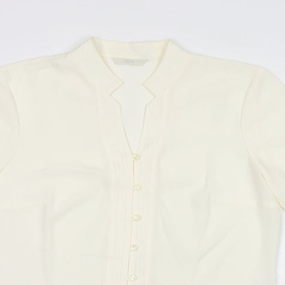 Marks & Spencer Womens Beige Polyester Basic Button-Up Size 12 V-Neck