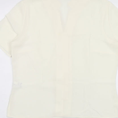 Marks & Spencer Womens Beige Polyester Basic Button-Up Size 12 V-Neck