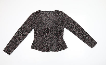 Brave Soul Womens Black Geometric Polyester Basic Button-Up Size M V-Neck
