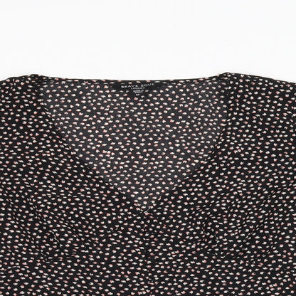 Brave Soul Womens Black Geometric Polyester Basic Button-Up Size M V-Neck