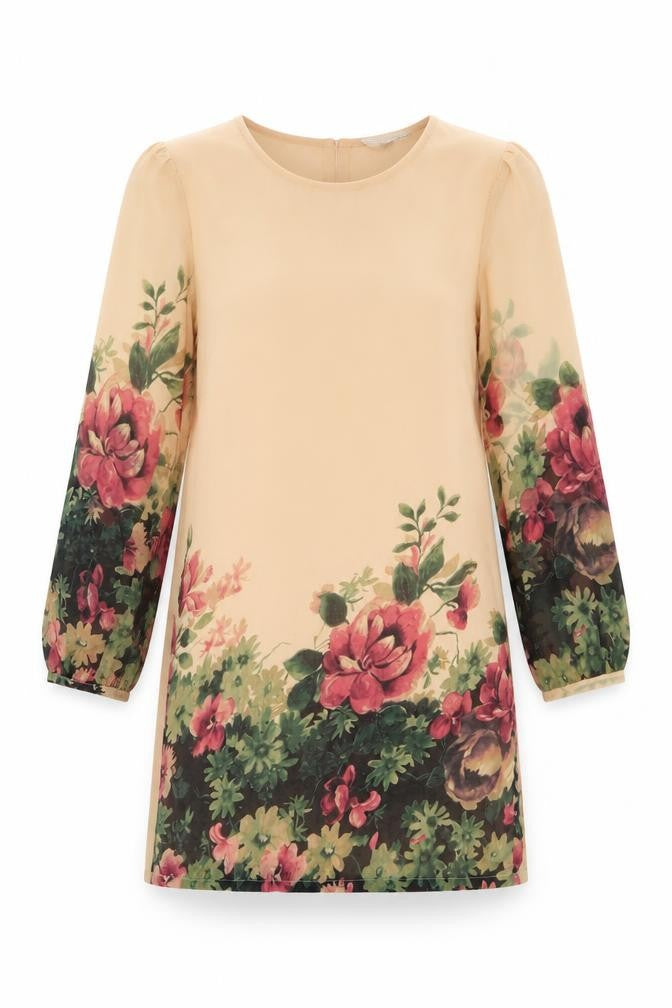 Yumi Womens Orange Floral Polyester Shift Size 6 Scoop Neck Zip
