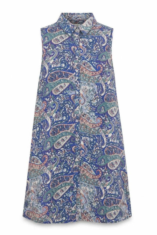 East Womens Blue Paisley Viscose Shirt Dress Size 10 Collared Button