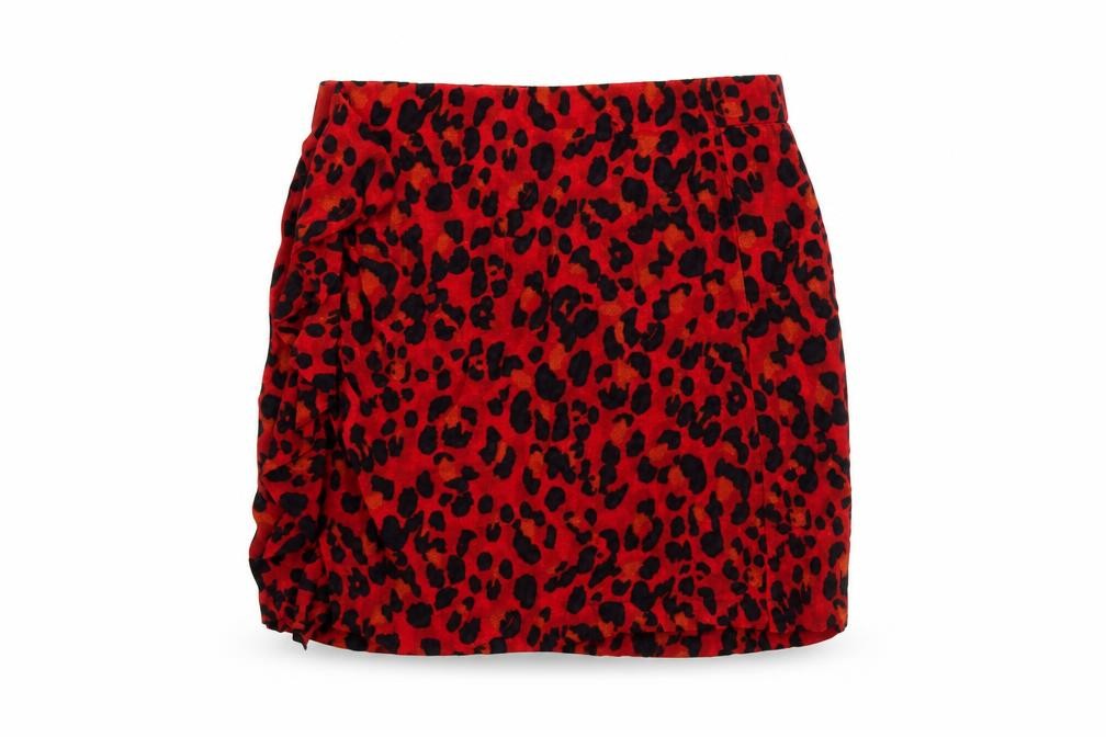 Zara Womens Red Animal Print Viscose Mini Skirt Size XS - Leopard print