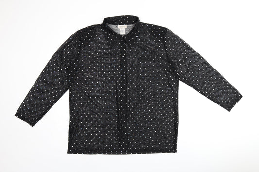 CLARA Womens Black Polka Dot Polyester Basic Button-Up Size XL Collared
