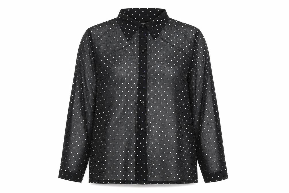 CLARA Womens Black Polka Dot Polyester Basic Button-Up Size XL Collared