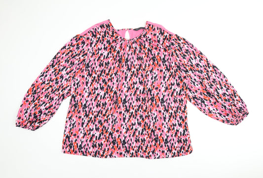 Marks and Spencer Womens Pink Geometric Polyester Jersey Blouse Size 16 Round Neck