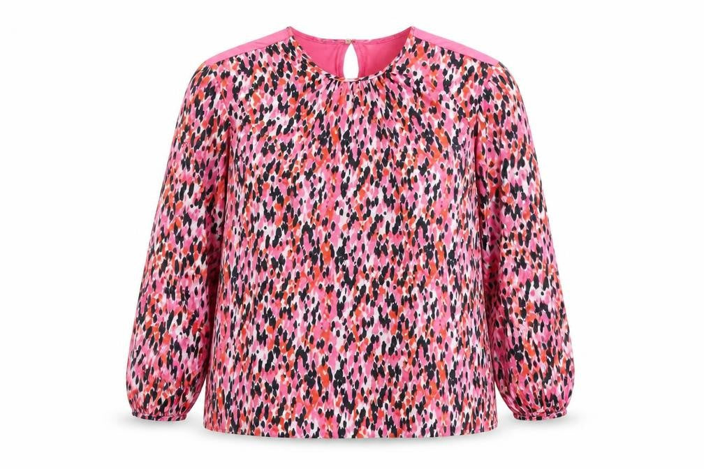Marks & Spencer Womens Pink Geometric Polyester Jersey Blouse Size 16 Round Neck