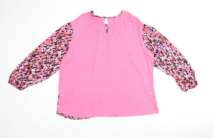Marks & Spencer Womens Pink Geometric Polyester Jersey Blouse Size 16 Round Neck