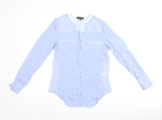 Warehouse Womens Blue Viscose Jersey Button-Up Size 10 V-Neck