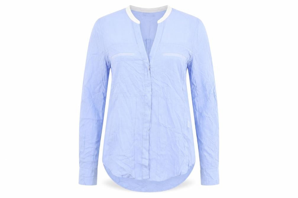 Warehouse Womens Blue Viscose Jersey Button-Up Size 10 V-Neck