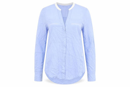 Warehouse Womens Blue Viscose Jersey Button-Up Size 10 V-Neck