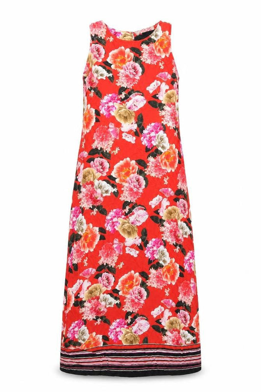 Wallis Womens Red Floral Viscose Shift Size 10 Boat Neck Button