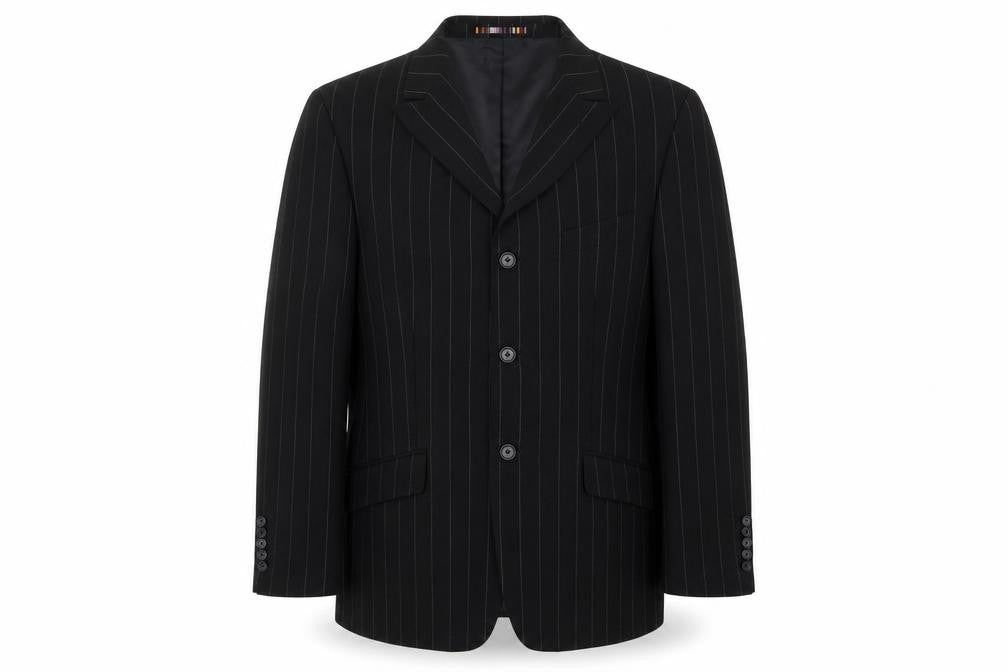 River Island Mens Black Striped Polyester Jacket Suit Jacket Size 42 Regular - Five button sleeve