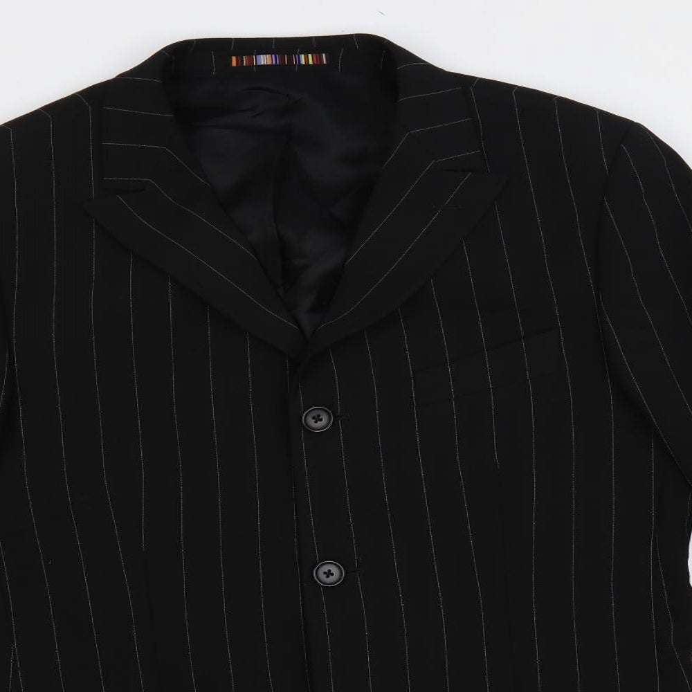 River Island Mens Black Striped Polyester Jacket Suit Jacket Size 42 Regular - Five button sleeve
