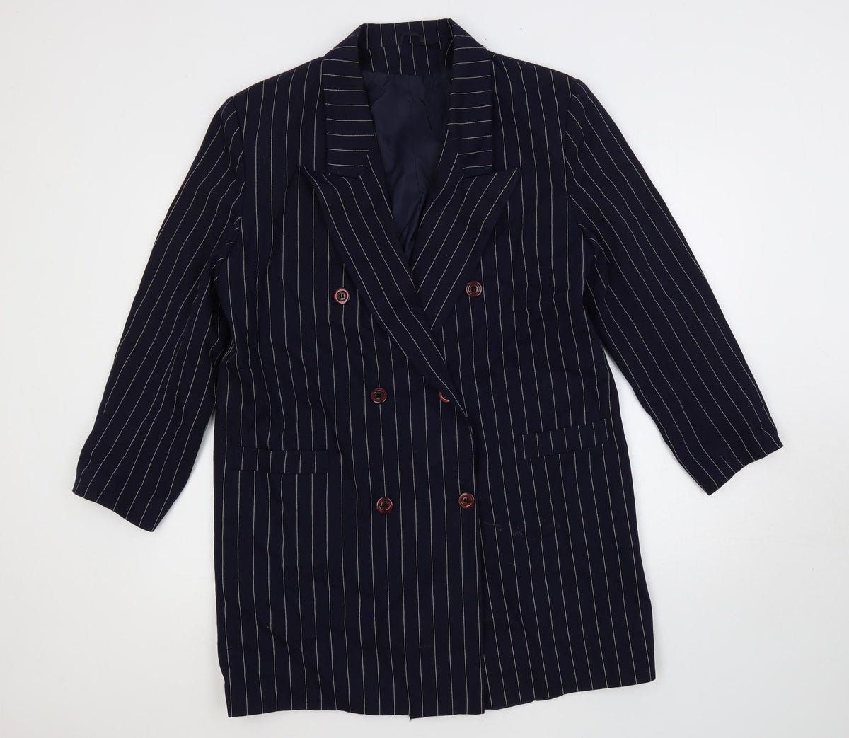 C&A Womens Blue Striped Jacket Blazer Size 14 Button